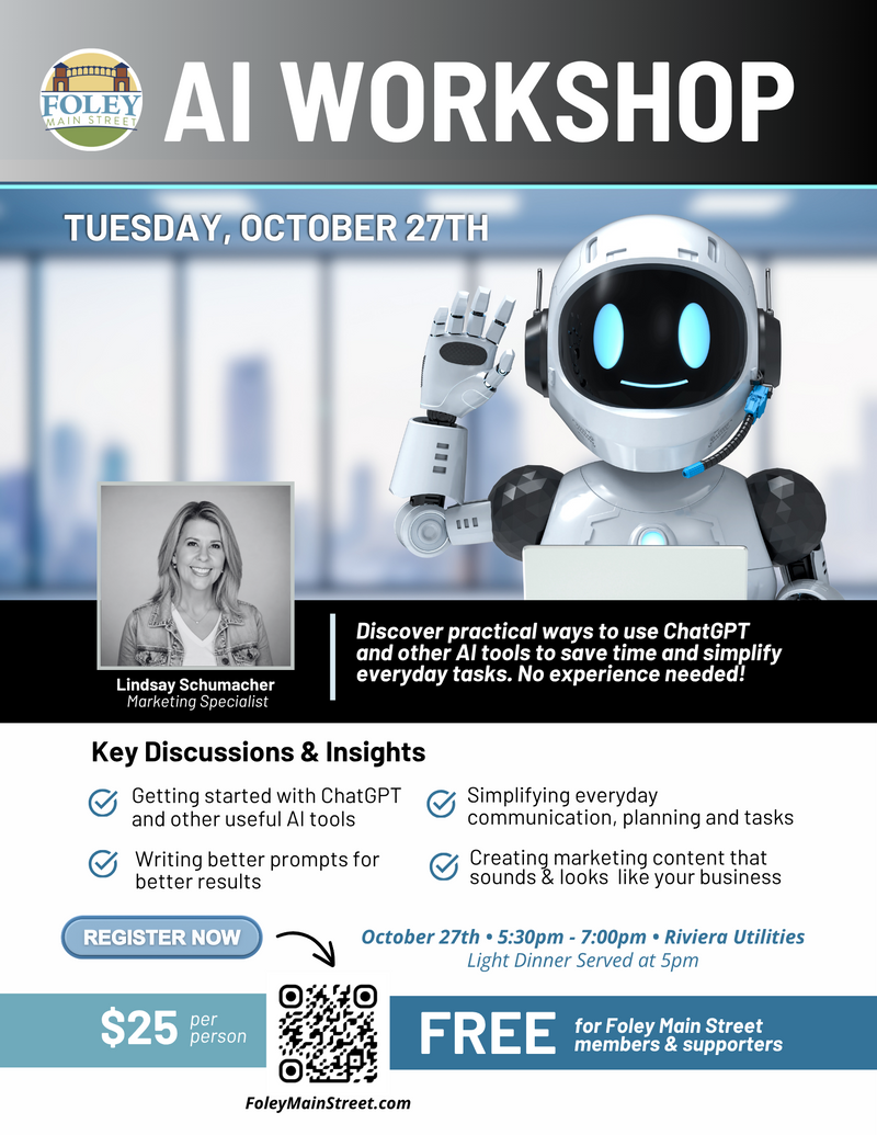 2026 AI Workshop Flyer Foley Main Street.