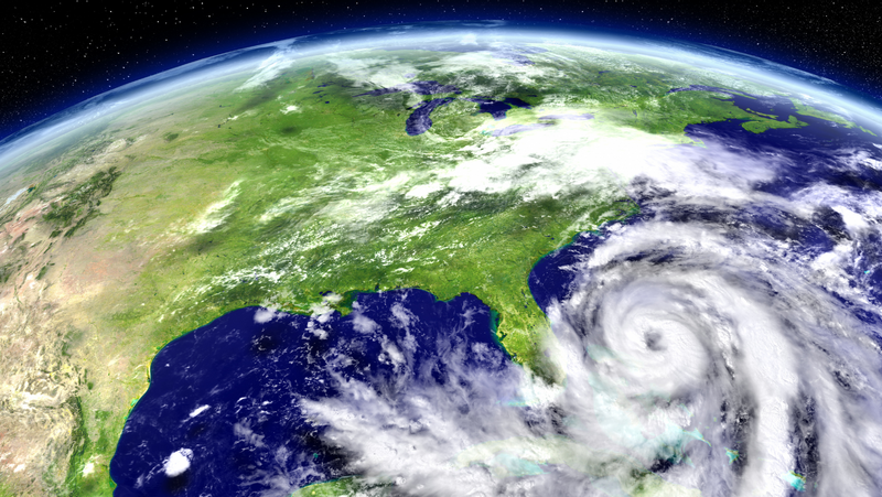 An image of much of the United States with a hurricane impacting most of the east coast. 