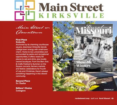 Main Street Kirksville - Rural Missouri Magazine April 2026 - 1st Place Winner - Best Downtown