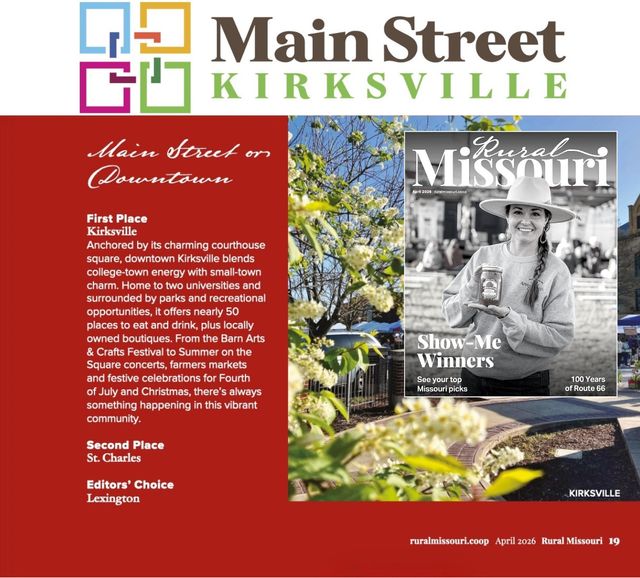 Main Street Kirksville - Rural Missouri Magazine April 2026 - 1st Place Winner - Best Downtown