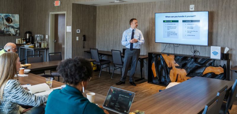 Josh Taylor of New Leaf Tax consulting hosts a seminar for chamber members