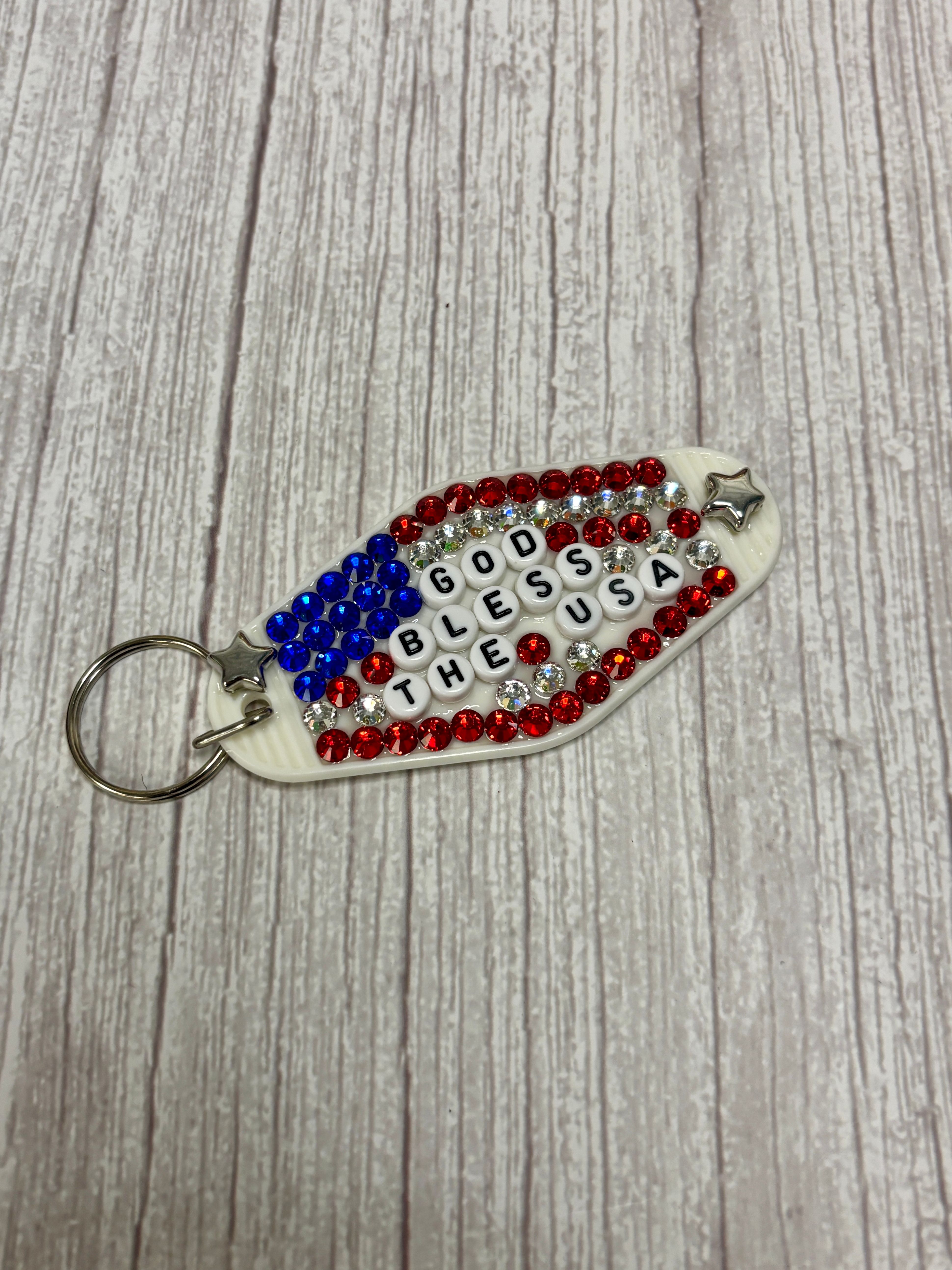 Motel key chain God Bless the USA Image