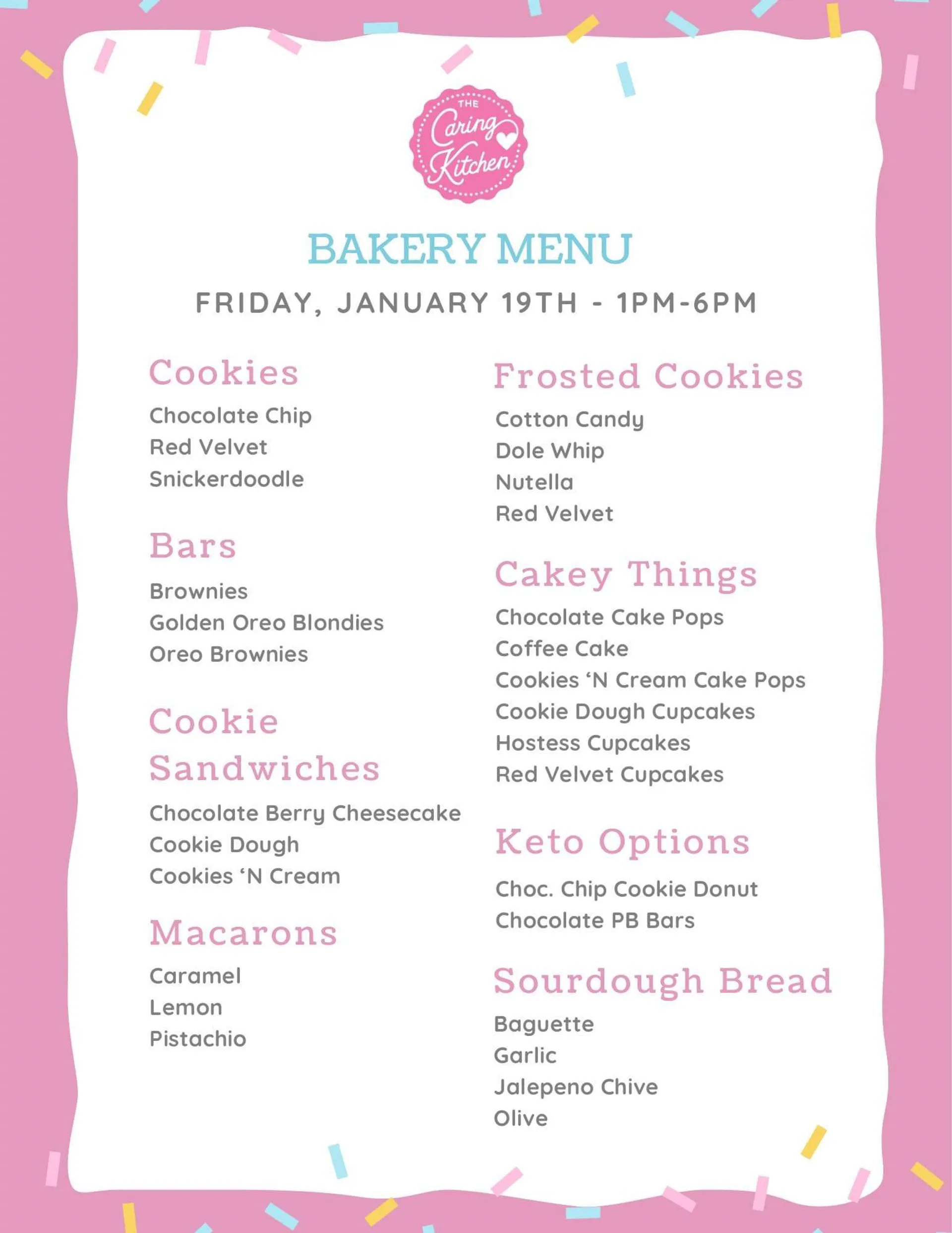 Menu for January 19 - 21, 2024