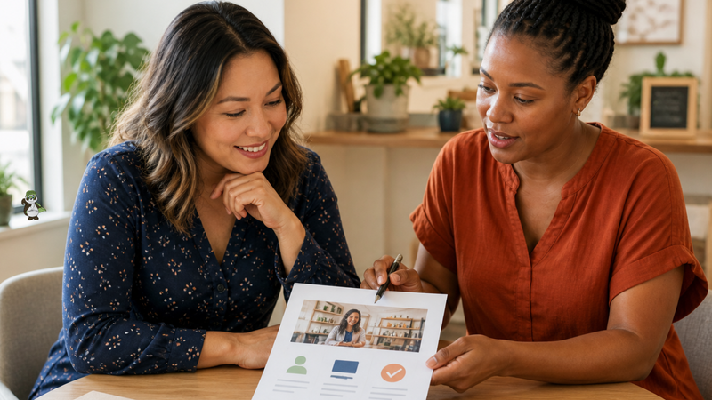 A business owner guides a customer through a real example that makes the next step easier to understand.