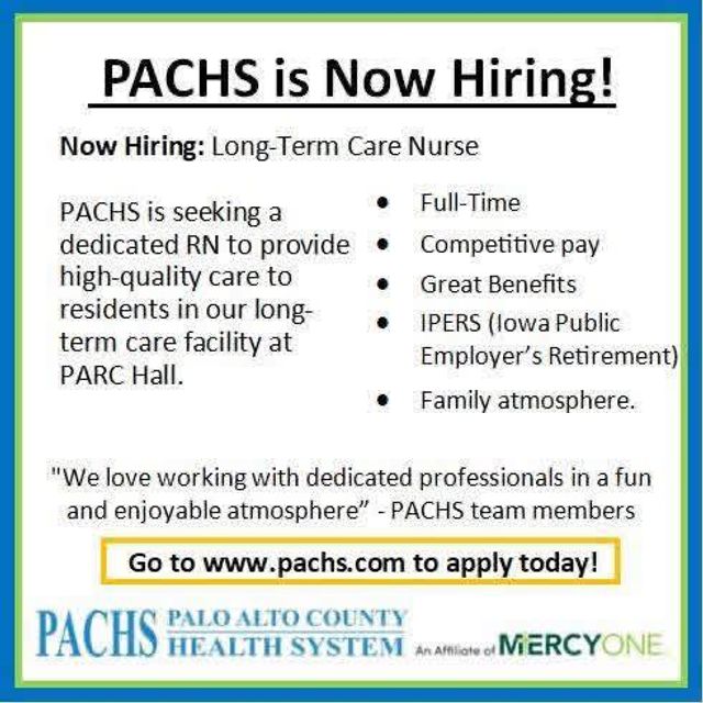 PACHS hiring full time long term care nurse