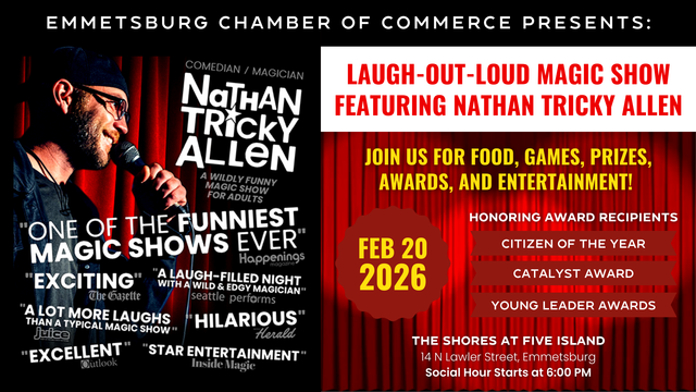 Promotional image for Chamber annual celebration featuring magic/comedy show by Nathan Tricky Allen