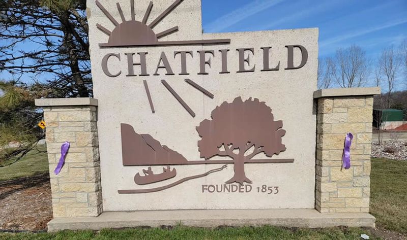 Stone town sign for Chatfield, MN 
