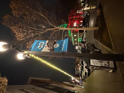 Christmas lights hanging downtown