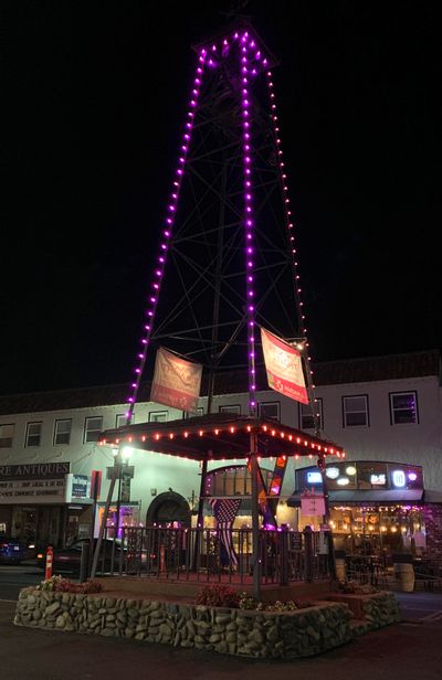 Pink lights at the Bell Tower