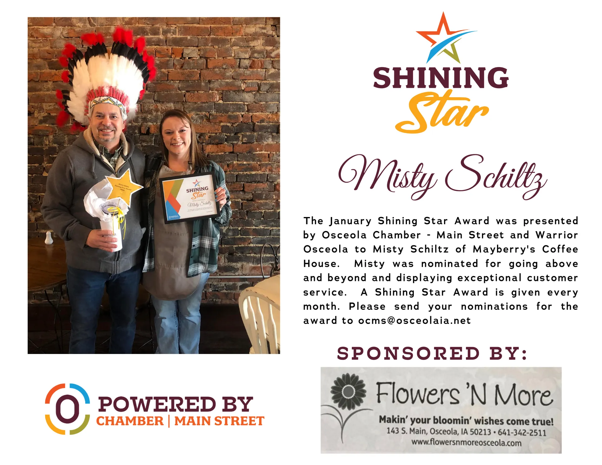 January Shining Star Award Goes to Misty Schiltz