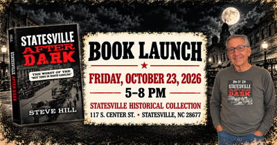 Promotional graphic for the Statesville After Dark book launch with Steve Hill on October 23.