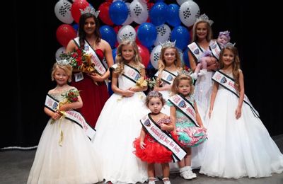 Front Row: Isabella Williams, Toddler Miss, Millie Ree Thomas, Tiny Miss Middle Row:  Cassie Selph, Little Miss Tinsley Switzer, Junior Miss Brylee Bland, Young Miss Ava Alvarez, Petite Miss  Back Row: Elizabeth Colston, Miss Cali Driggers, Teen Miss RemiGrace Butler, Baby Miss