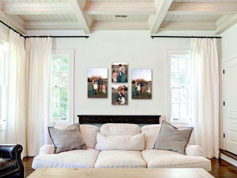 A photography gallery wall mock up of family photos in a living room by SJ Nuzum Photography
