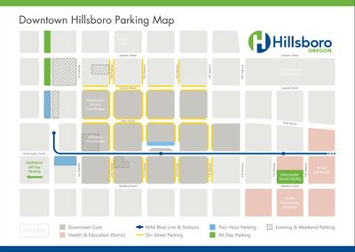 Map of parking in Historic Downtown Hillsboro.