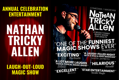 Promotional image for comedy/magic show featuring Nathan Tricky Allen