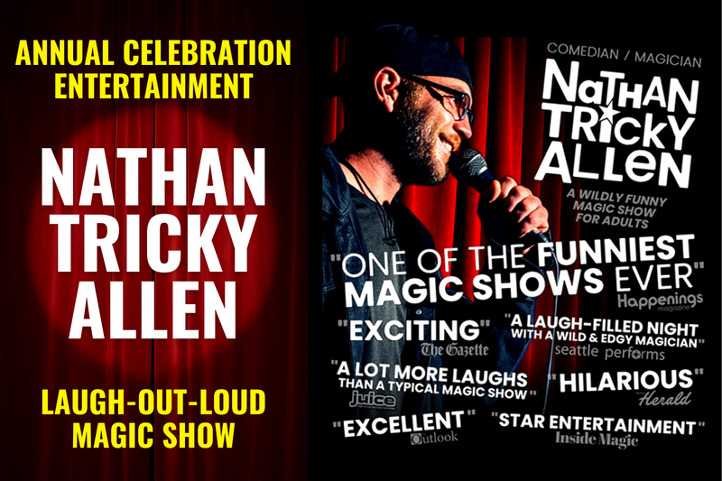 Promotional image for comedy/magic show featuring Nathan Tricky Allen