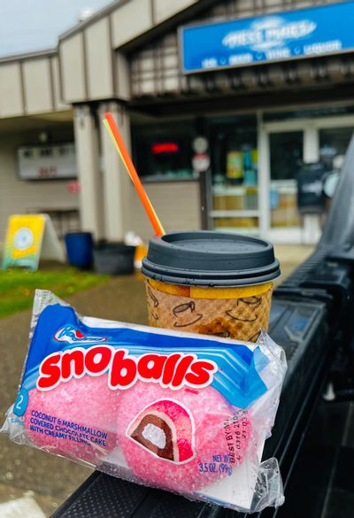 Snoballs and coffee at Hess Market, Clallam Bay, Clallam County, WA