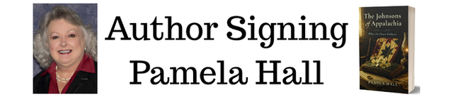 Header for Event, Author Signing Pamela Hall with author picture and book cover