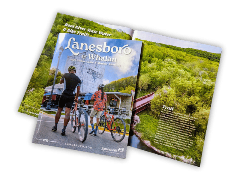 Two copies of the Lanesboro & Whalan visitor guide laying on top one another