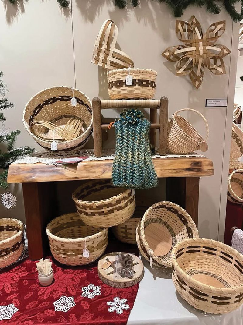 Hand woven wicker baskets inside the Tennessee Valley Museum of Art