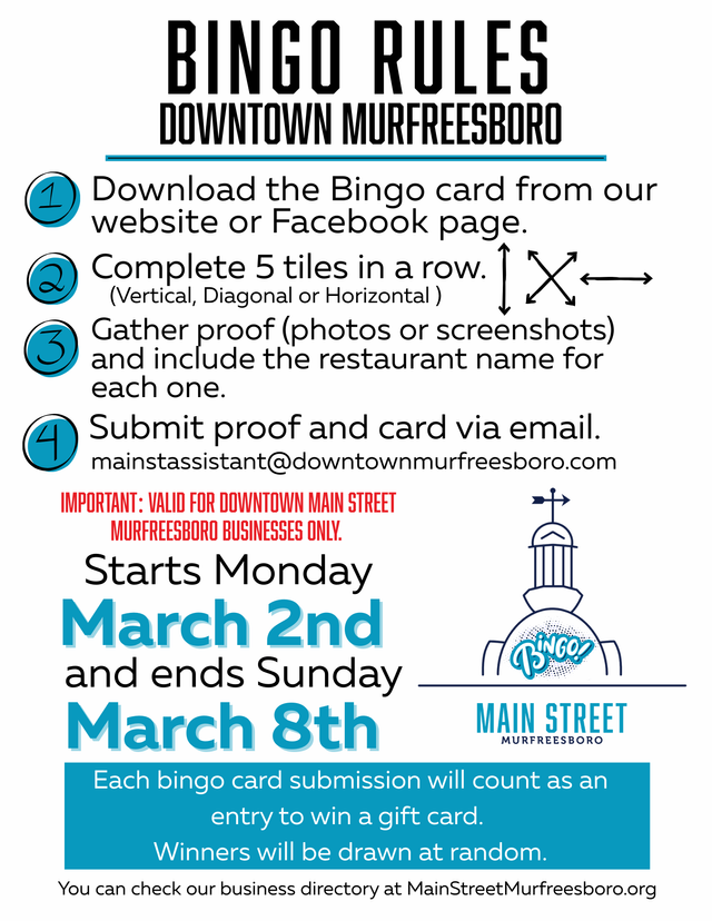 Bingo rules Downtown Murfreesboro