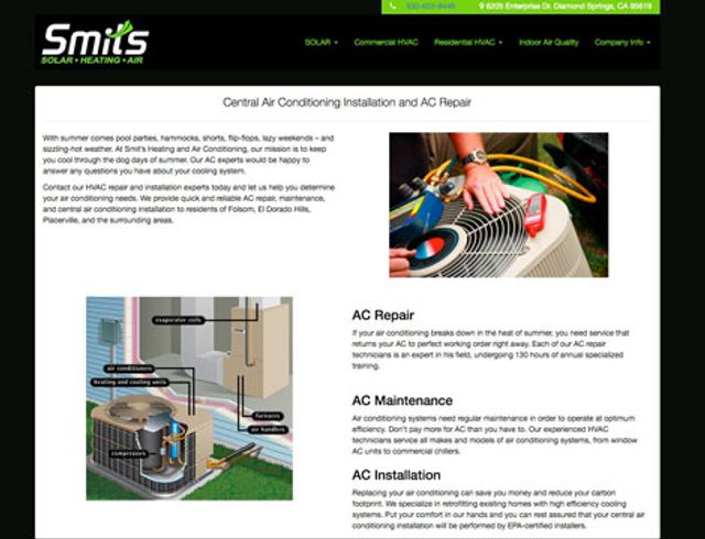 Smits Solar Heating & Air SEO Optimzied Services Page